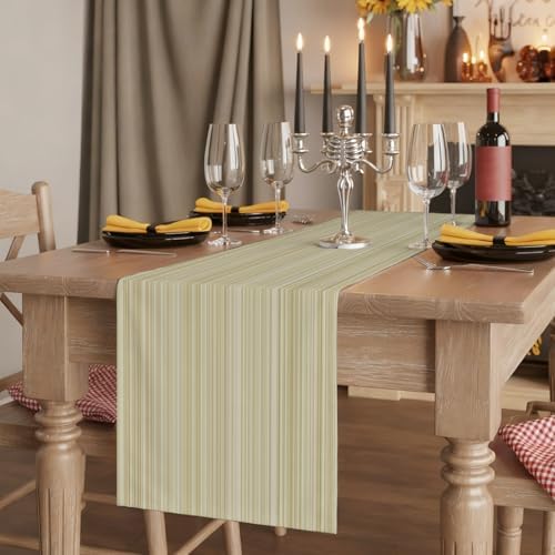Rustic Beige Striped Table Runner 108 Inches Long for Kitchen Dining