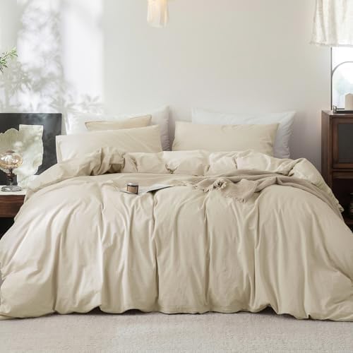 FOSSA Duvet Cover Set 100% Washed Cotton Linen Feel Super Soft