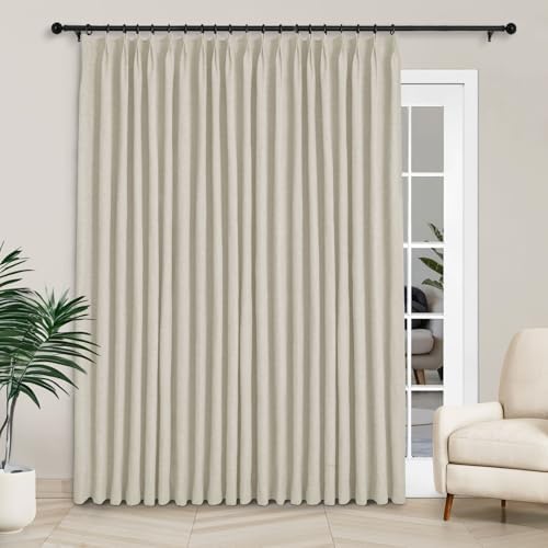 Macochico 120”Wx102”L 100% Blackout Linen Curtains Pinch Pleated