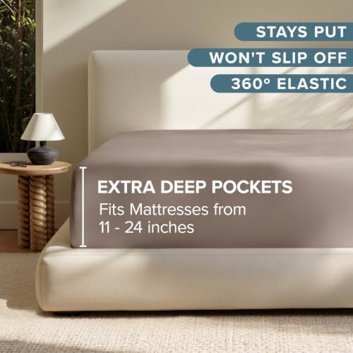 Bare Home Deep Pocket Fitted Sheet (Queen - 24" Pocket, Taupe)