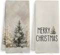 Rustic Beige Winter Christmas Tree Kitchen Towel and Dishcloths Sets