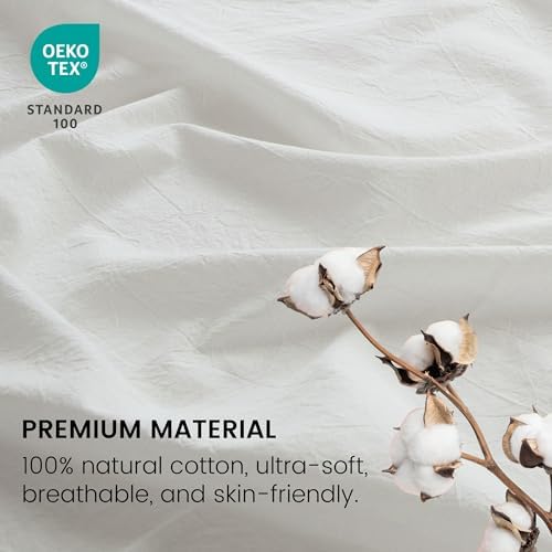 BISELINA 100% Washed Cotton Sheet Set Full Size 4 Pieces Soft