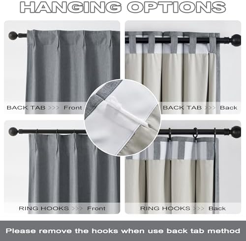 DUALIFE Full Blackout Pinch Pleated Curtains Dark Grey, Back Tab with