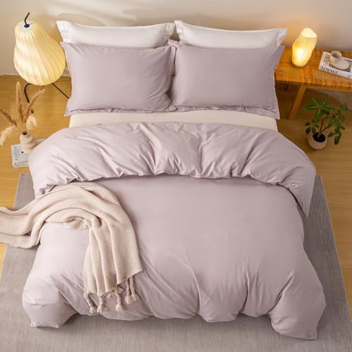 OAITE Duvet Cover Set 100% Washed Cotton Solid 3pcs