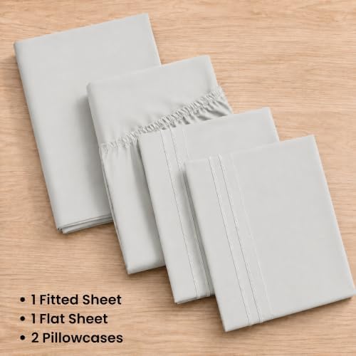 King Sheet Set, 4 Piece Hotel Style, Deep Pocket, Light Gray