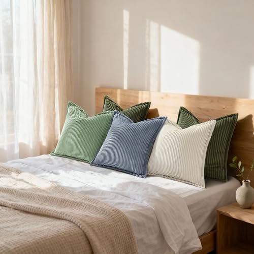 Mecatny Corduroy Fall Throw Pillow Covers 22x22 Set of 2 Olive Green