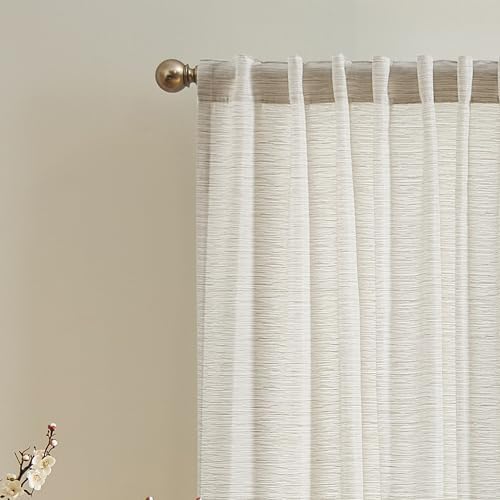 DKNY Khalipa Light-Filtering Curtains Backtab 50 x 96 Linen Beige, 2