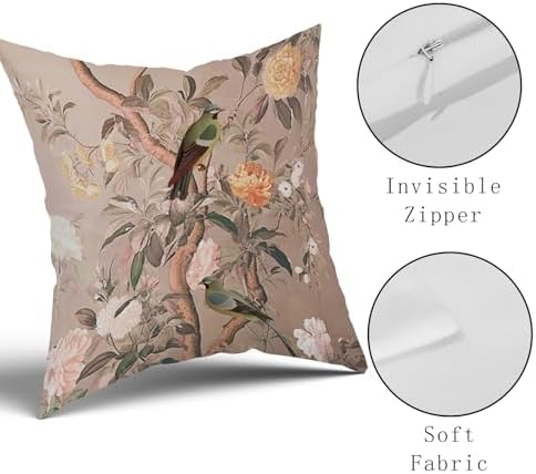 Vintage Floral Pillow Covers 18x18 Inch Red and Brown Floral