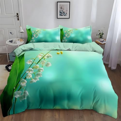 King Duvet Cover Set Lily of The Valley Soft Microfiber Reversible