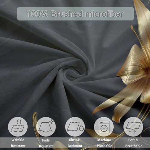 Dark Gray Duvet Cover King Size, Luxury Vines Leaves Florals Soft