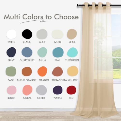 Tan Beige Curtains 84 Inches Long,Sheer Grommet Farmhouse Style
