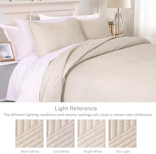 Exclusivo Mezcla Ultrasonic King Quilt Bedding Set, Beige Cream