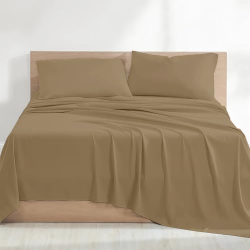 100% Cotton Queen 4 Piece Sheet Set 15" Deep, Taupe
