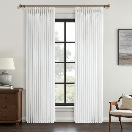 Beige White Thick Linen Semi Sheer Curtains 84 Inches Long for Living
