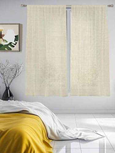 Beige Sheer Curtains 72 Inch Length 2 Panels, Modern Minimalist Linen