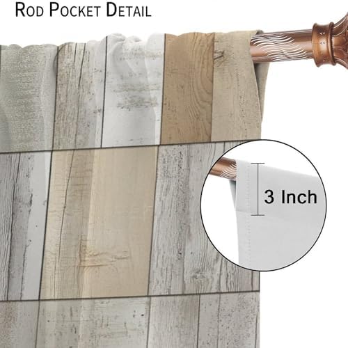 Rustic Wood Blackout Window Curtain Panels, Brown Plank Rod Pocket