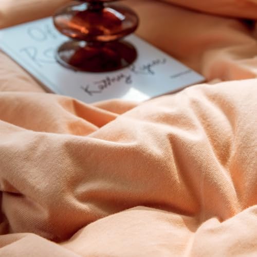 Jersey Knit Cotton Duvet Cover Set Super Soft Peach Pink Duvet Cover