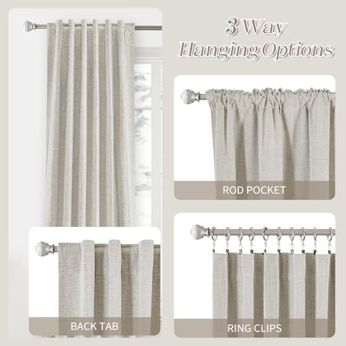 PANGSINNE Linen Blend 100% Blackout Curtains 120 Inch Length - 2