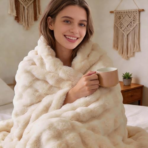 Faux Fur Throw Blanket, Double - Sided Fluffy Throw Blanket for Sofa