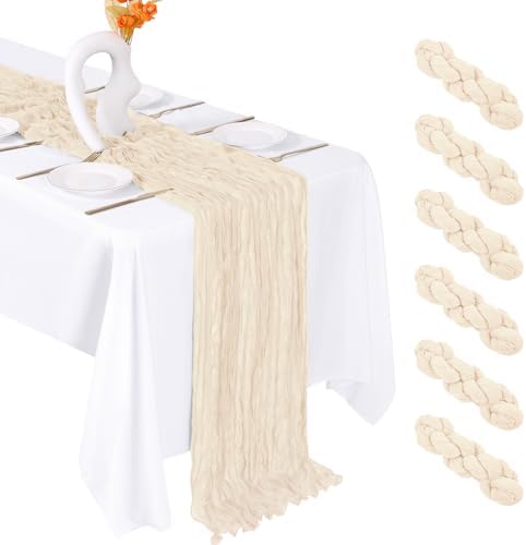 6 Pack Ivory Cheesecloth Table Runner 20 x 120 Inch Gauze Table Runner
