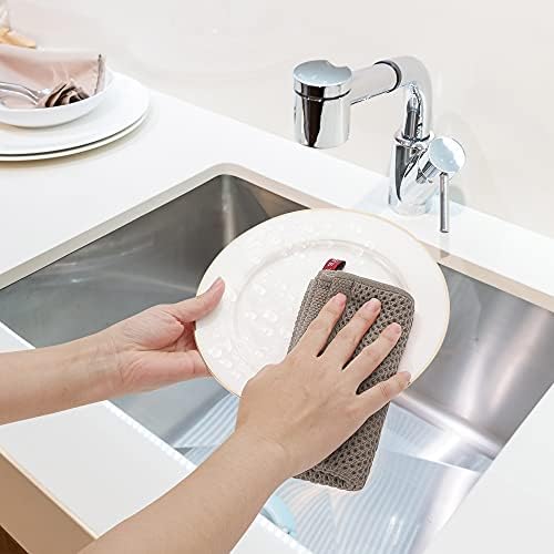 PiccoCasa 100% Cotton Dish Cloths Rags, Waffle Weave 6 Pcs 13x13 Brown