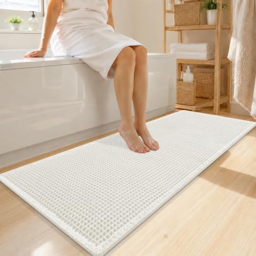 OLANLY Waffle Bath Mat 60x24, Non Slip Boho Bathroom Runner Rugs