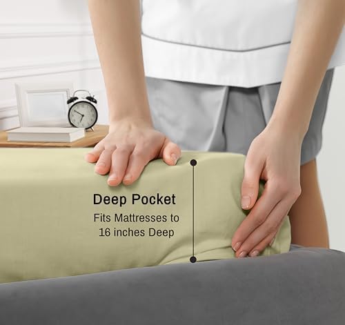 RUVANTI 100% Cotton Queen Sheets, Percale Queen Sheet Set, Sage Green