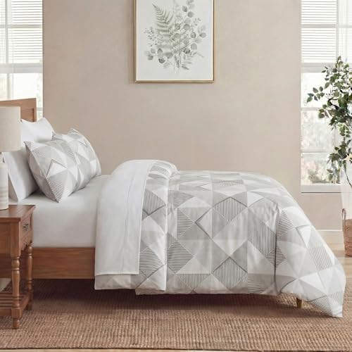 MOVE OVER Beige and Gray Duvet Cover Queen Size, 100% Cotton Bedding