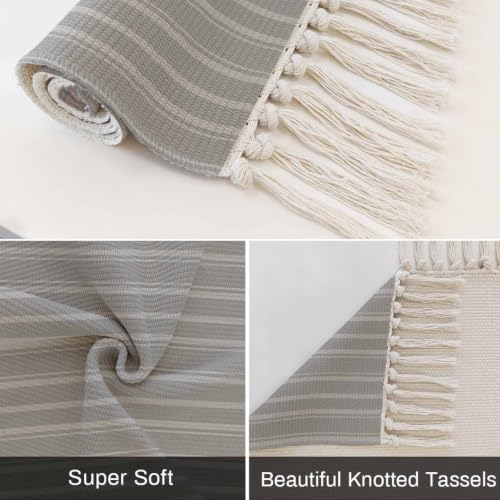 Grey Striped Hallway Runner Rug 2'x5', Farmhouse Vintage Gray Stripes