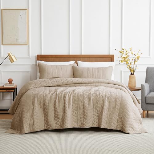 palassio Dark Beige Cotton Quilt King Size Bedding Sets with Pillow