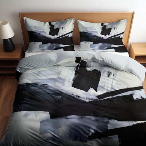 3 Pieces Duvet Covers Abstract Brush Strokes Queen Size Reversible