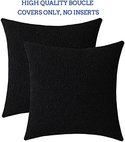 Jeneoo Black Decorative Square Thick Throw Pillow Covers Boucle Couch