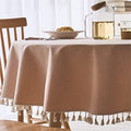 Dimatic Linen Textured Round Tablecloth with Tassel - Waterproof Spill