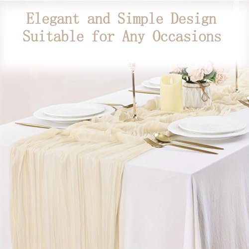 4 Pack Ivory Cheesecloth Table Runner 20 x 120 inch Gauze Table