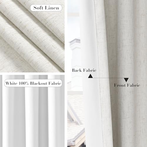 Joywell 100% Blackout Linen Curtains 94 Inches for Bedroom Cream
