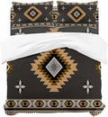 Gray Brown Boho Duvet Cover Set, Vintage Farmhouse Abstract Ethnic