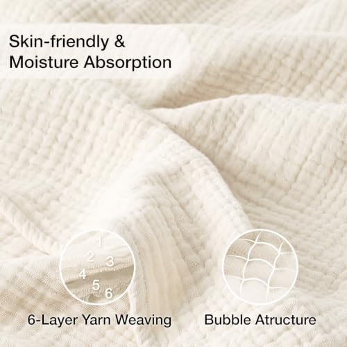 100% Cotton Muslin Blankets for Adults, 6-Layer Large Throw, 50 x 70