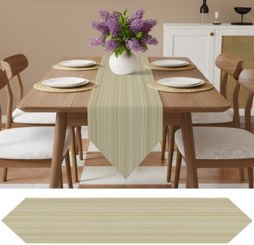 Table Runner 108 Inches Long, Rustic Beige Striped Table Runners for