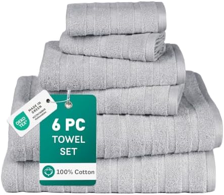TRIDENT Gray Bath Towels Set of 4, 100% Cotton Quick Dry Towels for