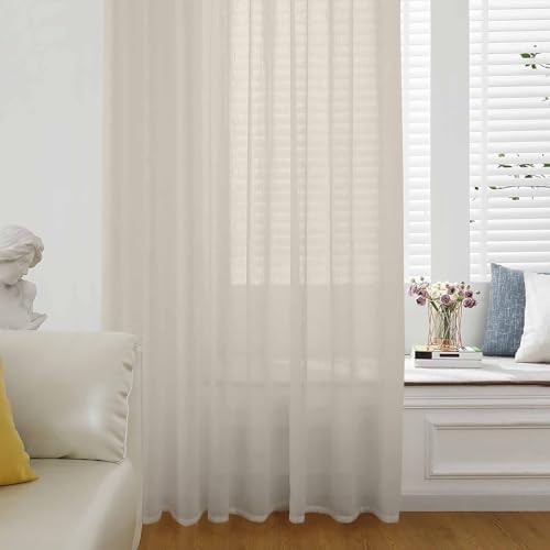 Ivory White Sheer Curtains 108 Inch Length Modern Pure Ivory White