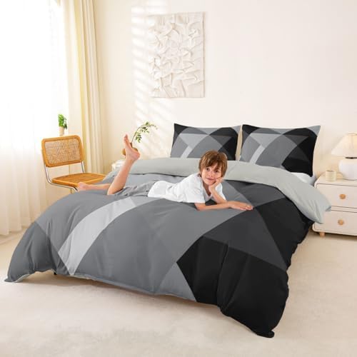 Feelyou Geometric Abstract Duvet Cover Queen Size Gray White Comforter