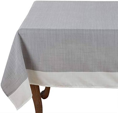 Fennco Styles Grey and White Two Tone Banded Border Tablecloth 67 x