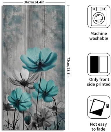 Teal Gray Floral Decorative Hand Towels for Bathroom Rustic Flower
