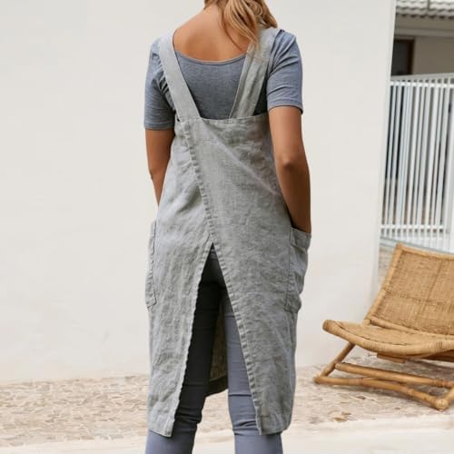 Womens Back Pinafore Apron Dress Square with Pockets Cooking Baking