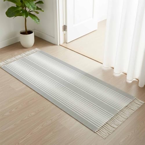 Grey Striped Hallway Runner Rug 2'x5', Gray Ombre Farmhouse Stripes