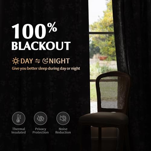 FMFUNCTEX Grey Blackout Floral Curtains for Bedroom, 63 Inches, 2