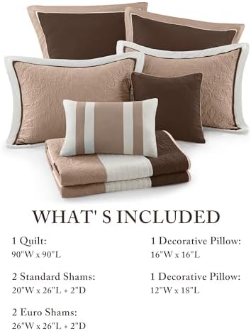 Madison Park Reversible Breathable Coverlet Beige Queen Quilt Set, 7pc