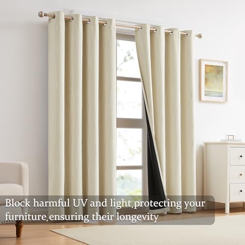 Beige Blackout Curtains 63 inch Length for Living Room,Gold Foil