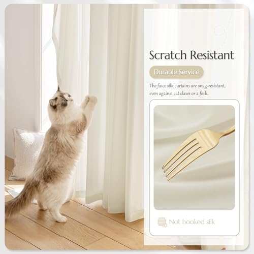 Beauoop Warm Beige Semi Sheer Curtains for Living Room 52x96 2 Panels
