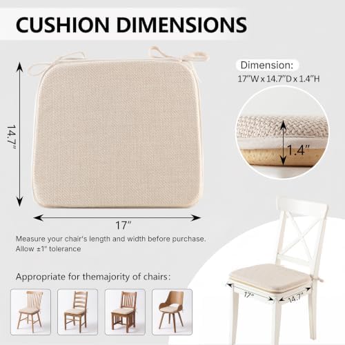 Mebakuk Chair Cushions Set of 4, Linen Textured Kitchen Chair Pads